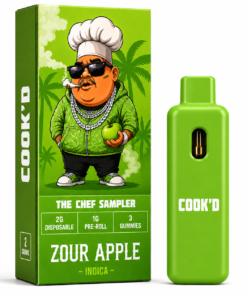 Cook'd Zour Apple Indica Chef Sampler | 2G Disposable Vape, 1G Joint & 3 Gummies
