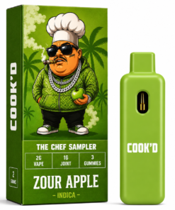 Cook'd Zour Apple Indica Chef Sampler | 2G Disposable Vape, 1G Joint & 3 Gummies